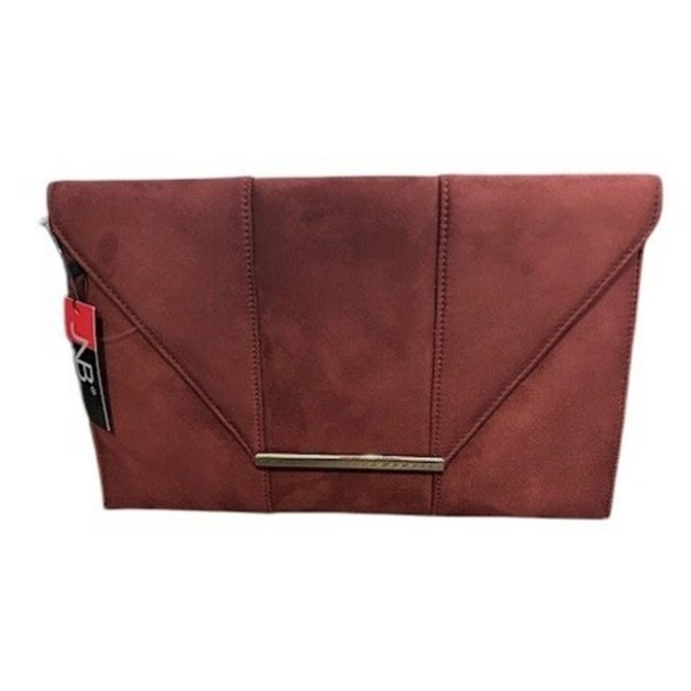 NWT‎ JNB Studio Burgundy Faux Suede Envelope Clutch Chain Shoulder Bag Modern